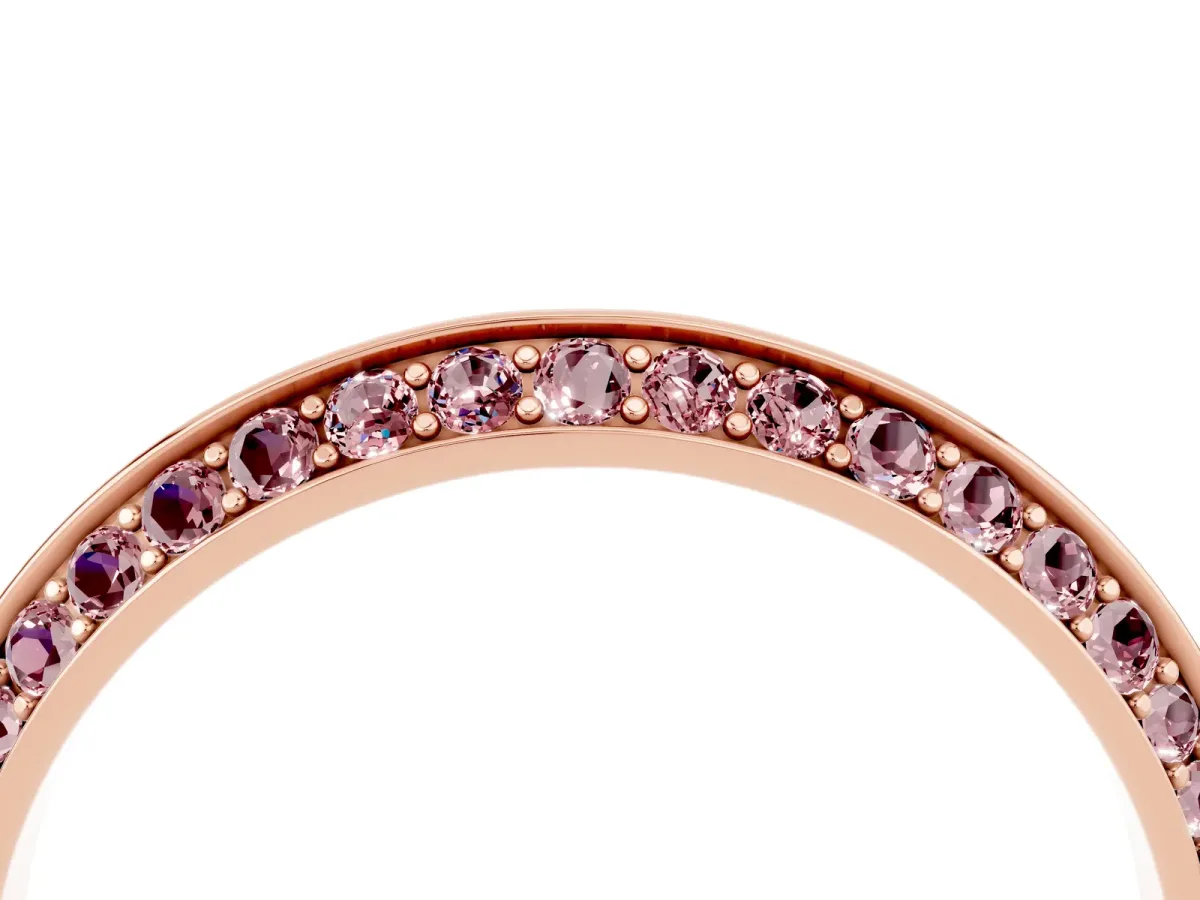 Double Row Pavé Round Morganite Eternity Band with Channel Setting Rose gold