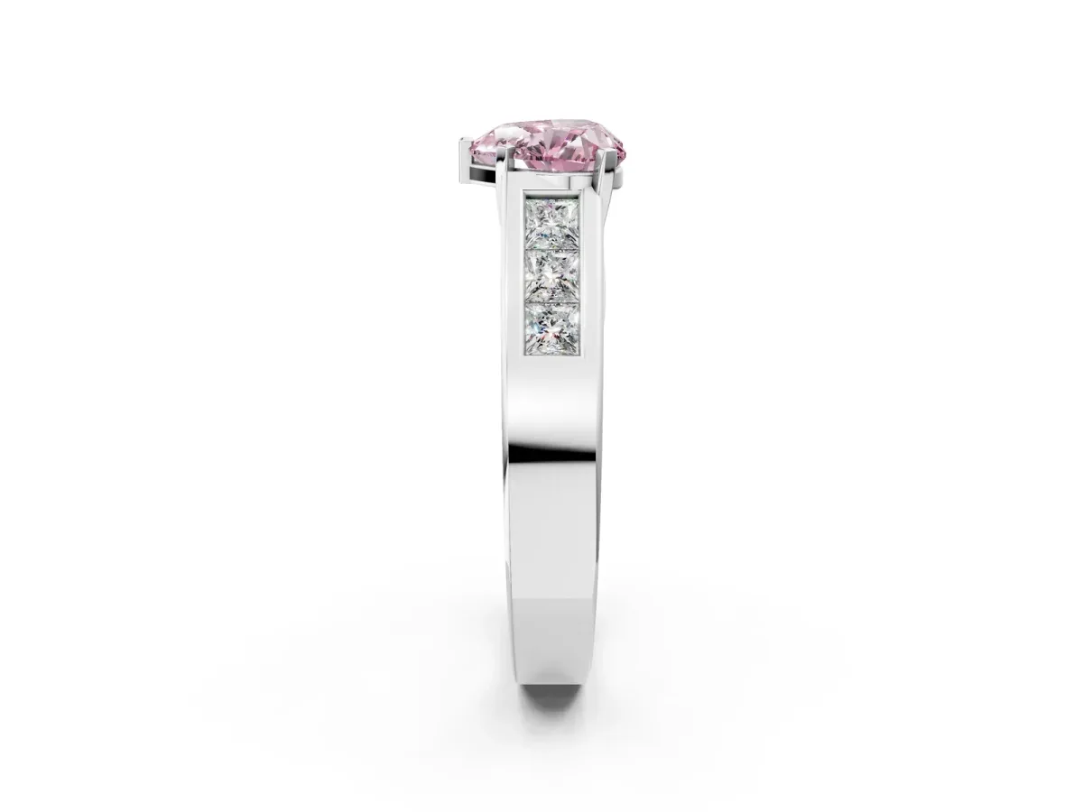 Fancy Pink Heart Cut Cut Channel Set Solitaire Ring with Four-Prong Setting Platinum