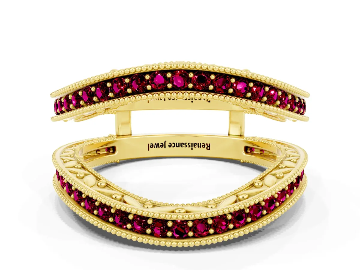 Round Garnet Milgrain Eternity Band with Channel Setting Yellow gold