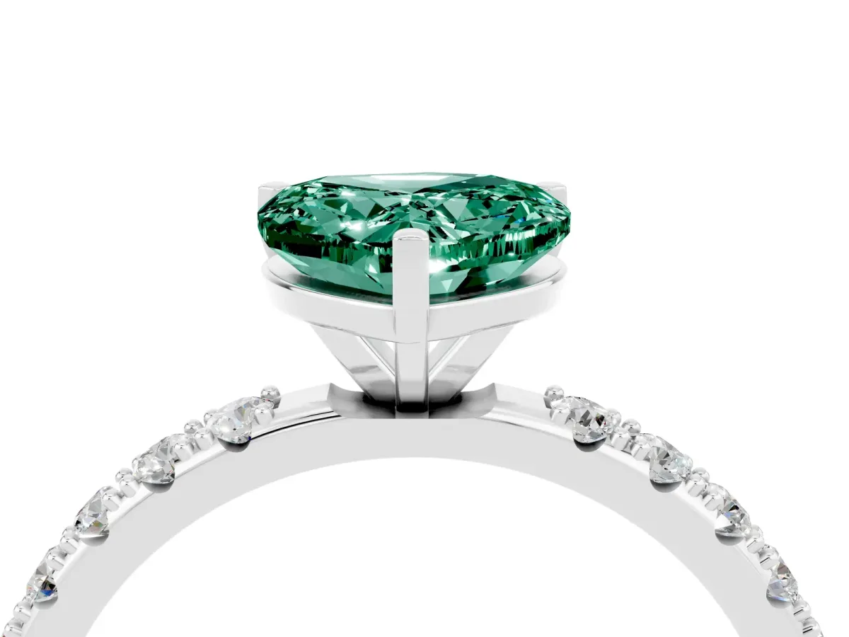 Heart Cut Green Sapphire Solitaire Pavé Band with Four-Prong Setting Silver
