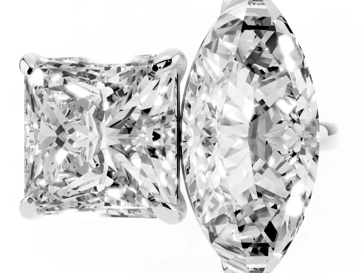 Marquise and Princess Toi Moi Ring with Prong Setting and Plain Band Silver