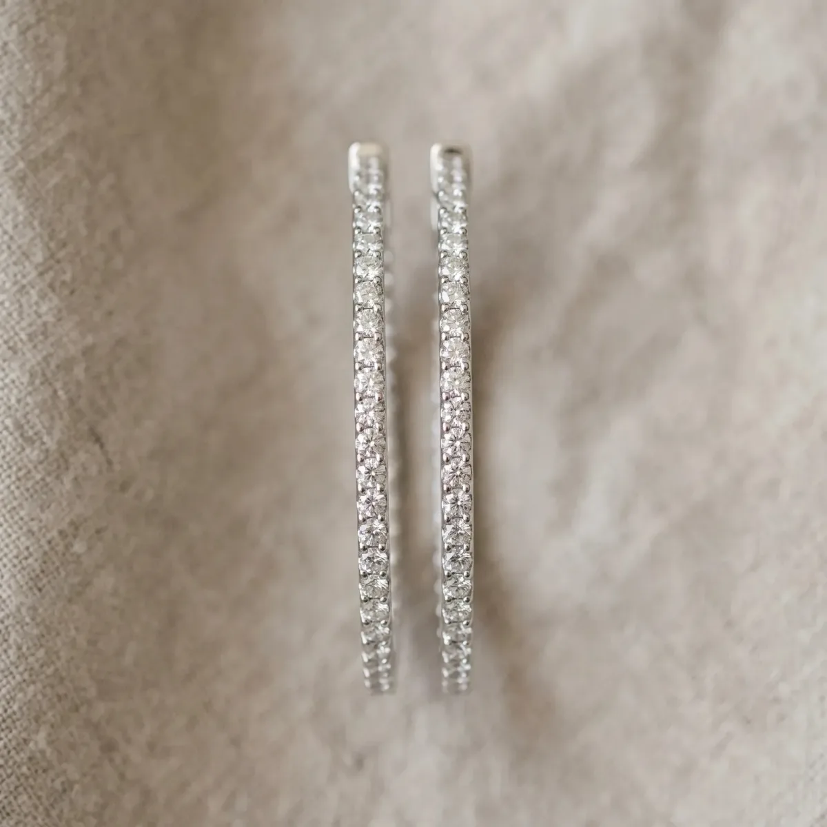 Round Diamond Pave Hoop Earrings with Prong Setting White gold