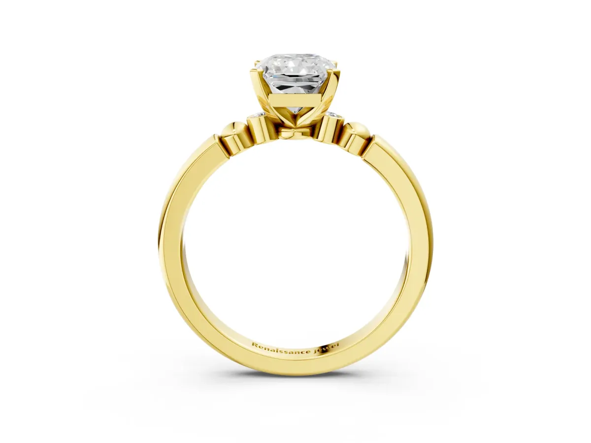 Radiant Cut Solitaire Beaded Band with Four-Prong Setting Yellow gold