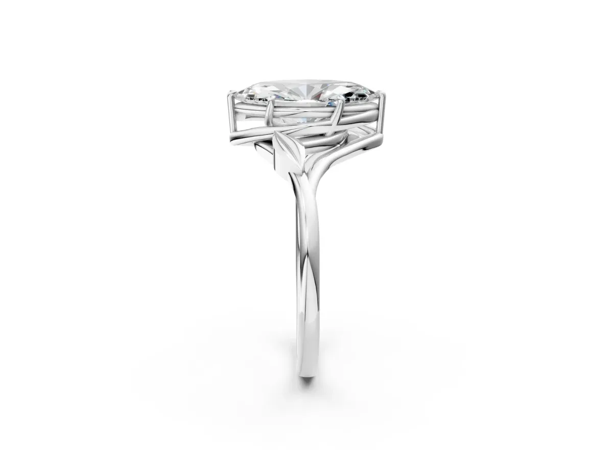 Marquise Cut Diamond Solitaire Ring with Twist Band and Four-Prong Setting Platinum