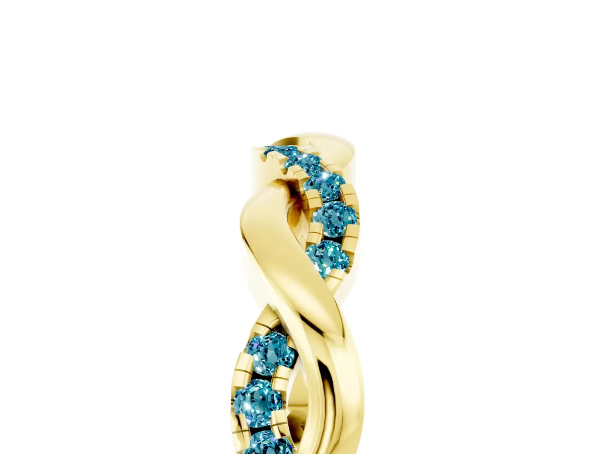 Round Blue Topaz Twist Eternity Band with Pavé Setting Yellow gold