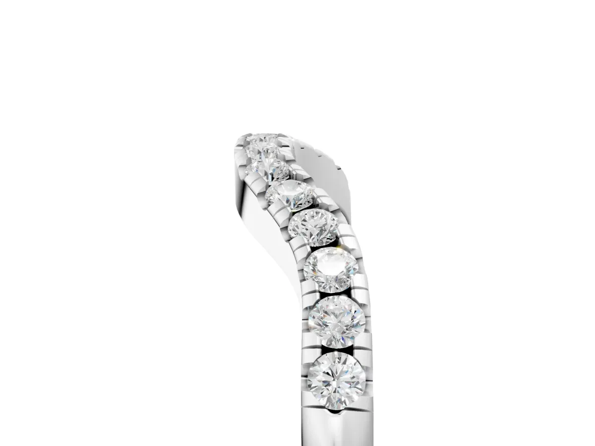 Round Diamond Curved Pavé Wedding Band with U-Prong Setting Platinum