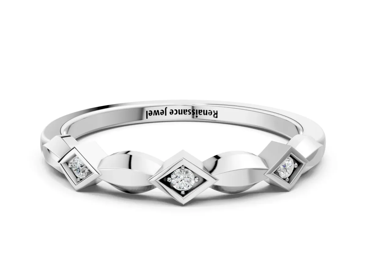 Square Diamond Twist Band with Bezel Setting White gold