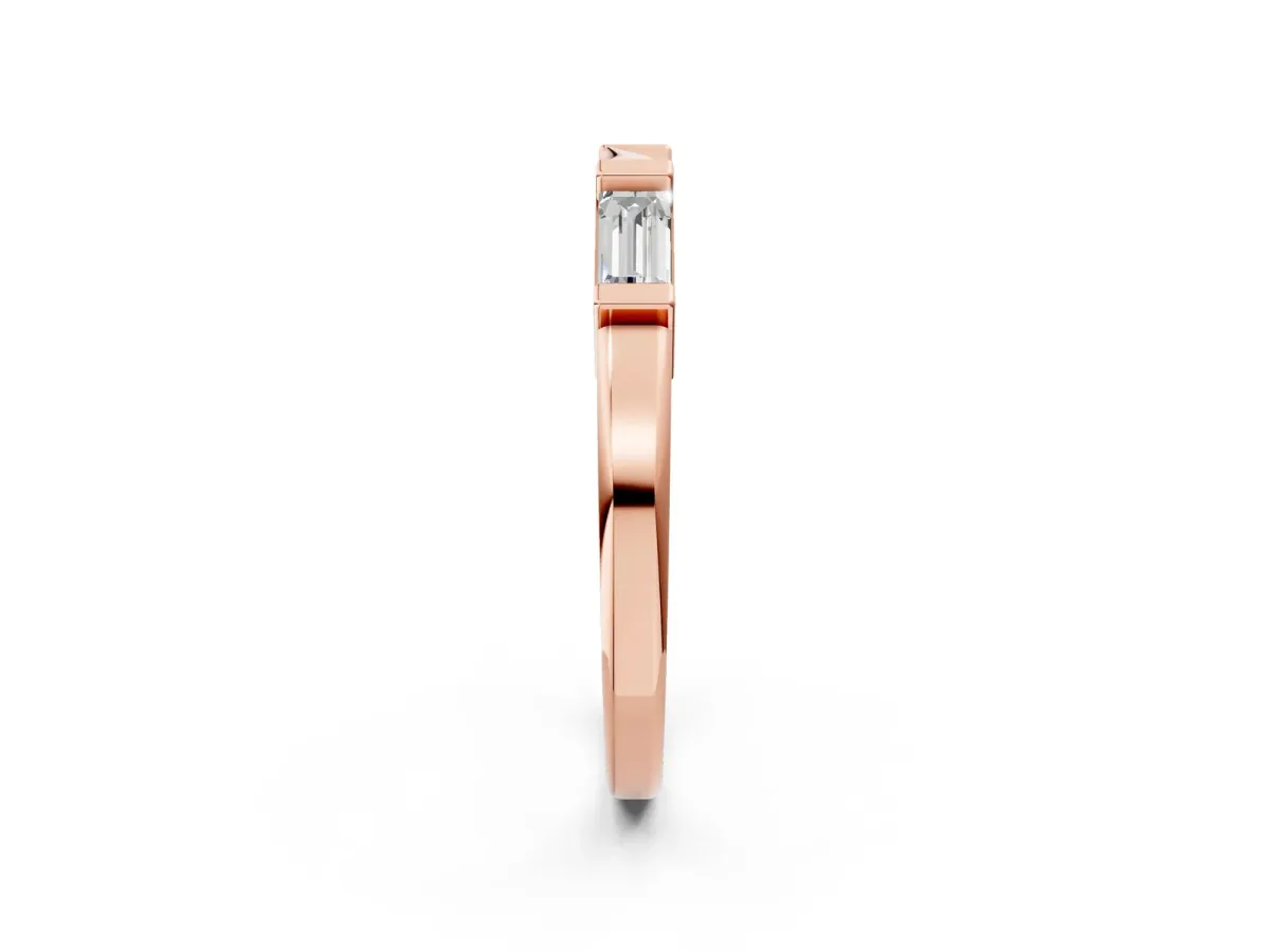 Channel Set Baguette Diamond Flat Band with Bar Prong Setting Rose gold