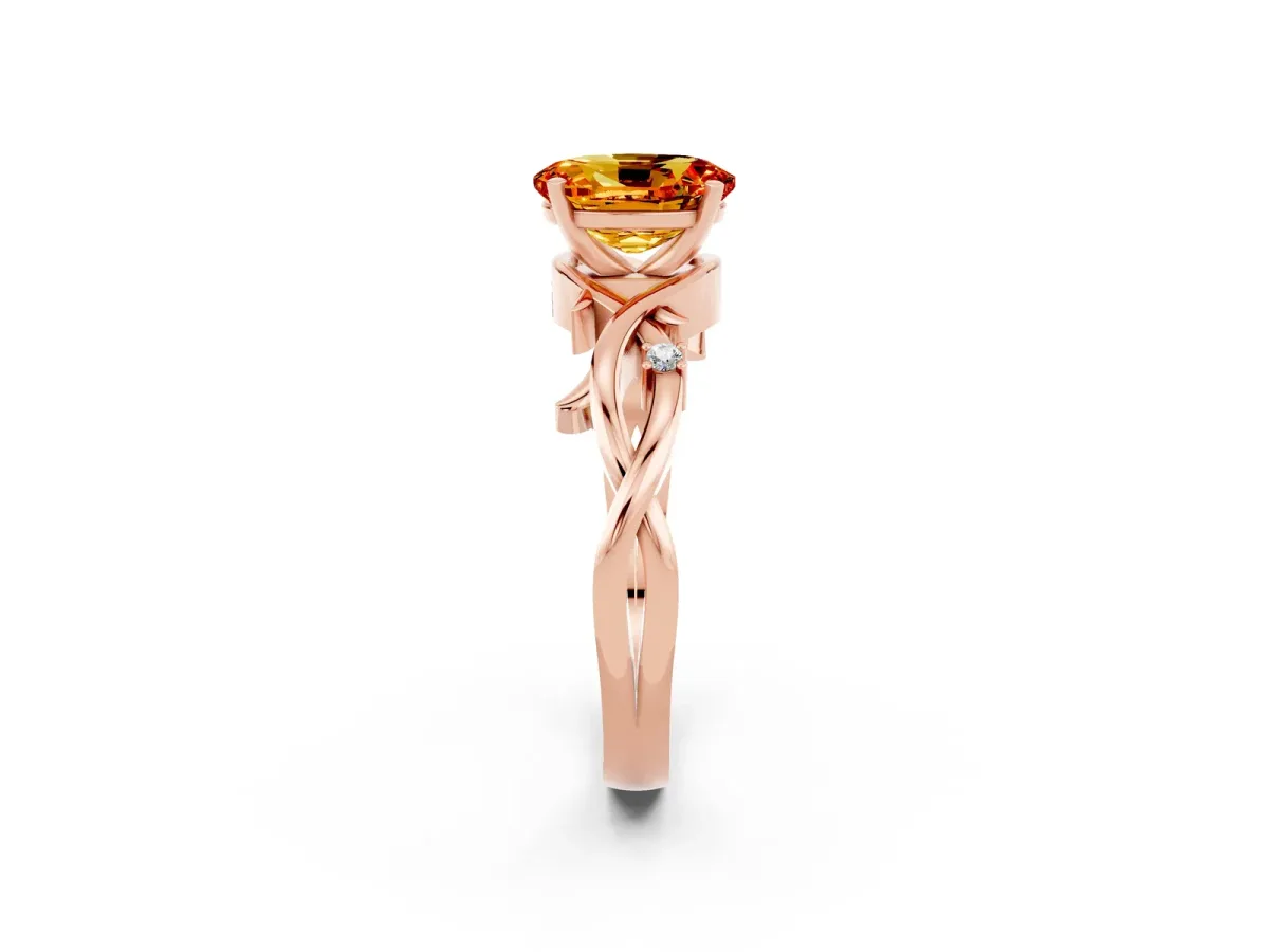Oval Cut Citrine Solitaire Ring with Twisted Band and Prong Setting Rose gold