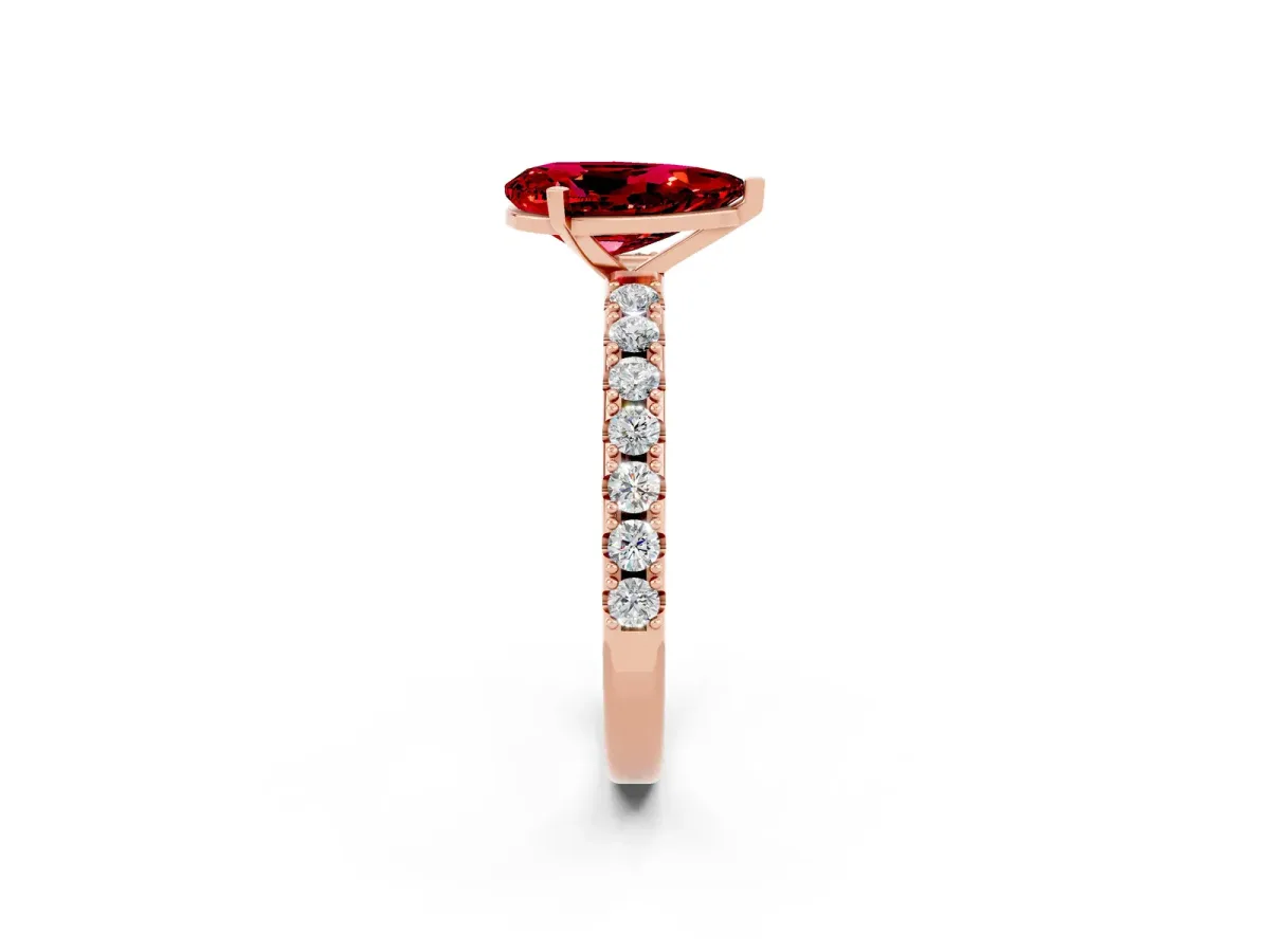 Pear Cut Ruby Solitaire Pavé Band with Four-Prong Setting Rose gold
