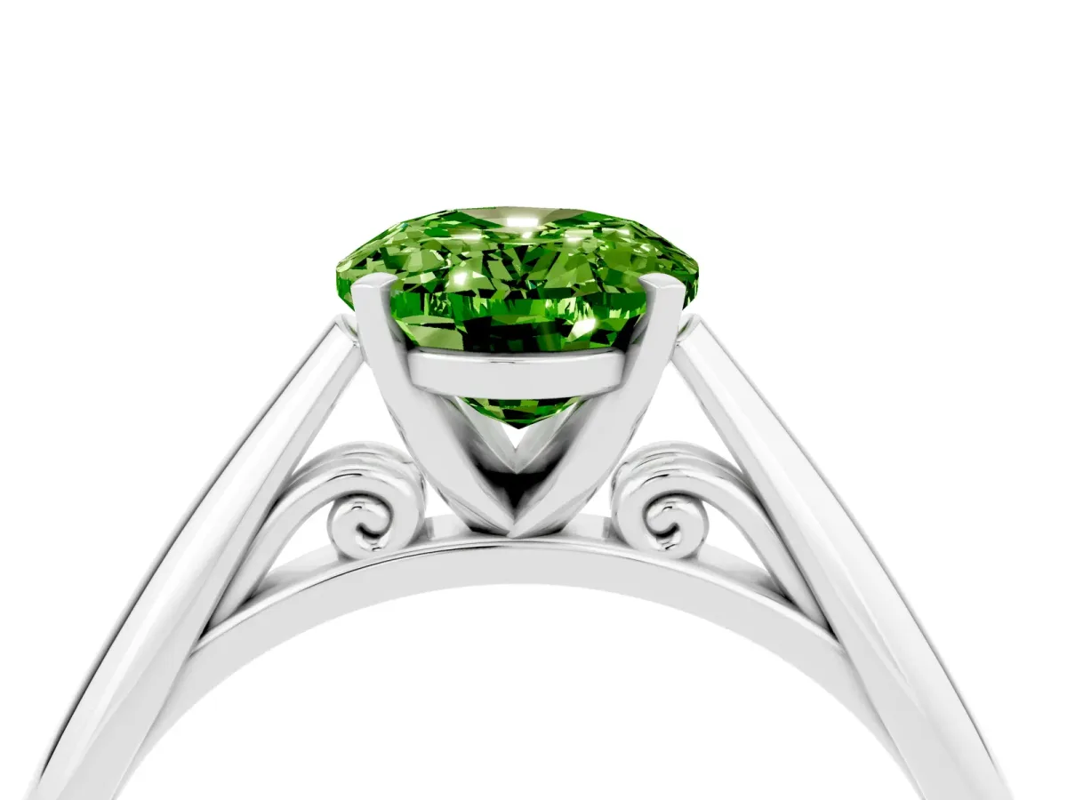 Oval Cut Peridot Solitaire Engagement Ring with Cathedral Setting and Four-Prong Mount White gold