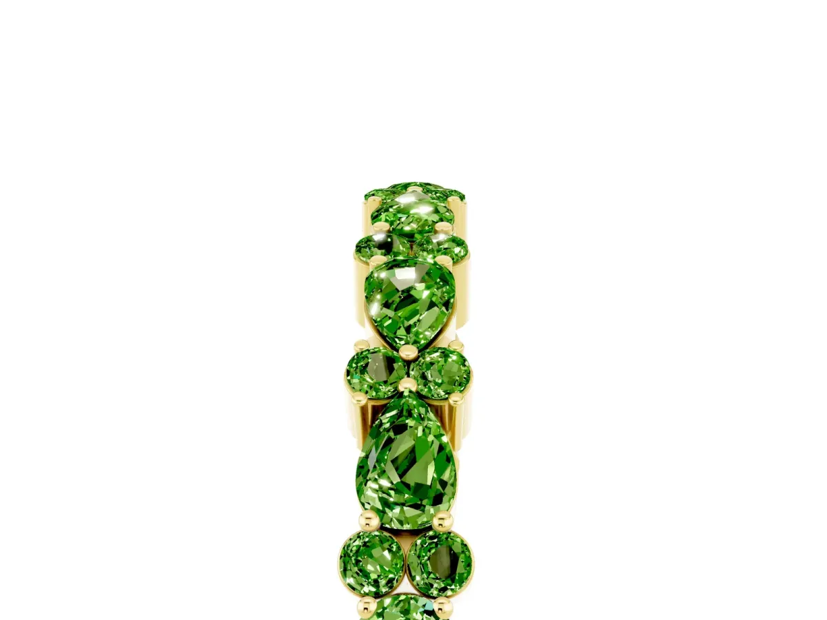 Pear and Round Peridot Wedding Band Yellow gold