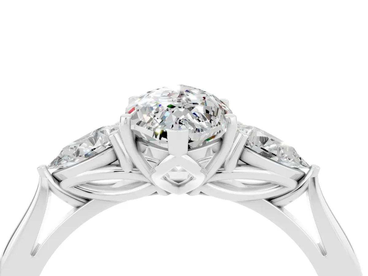 Marquise Cut Moissanite Three-Stone Ring with Pear Side Stones and Prong Setting White gold