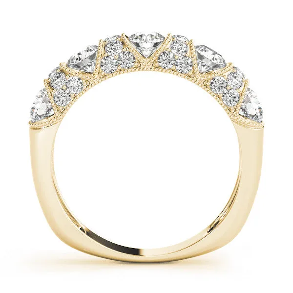 Round Cut Milgrain Diamond Half Eternity Band with Pave Setting Yellow gold