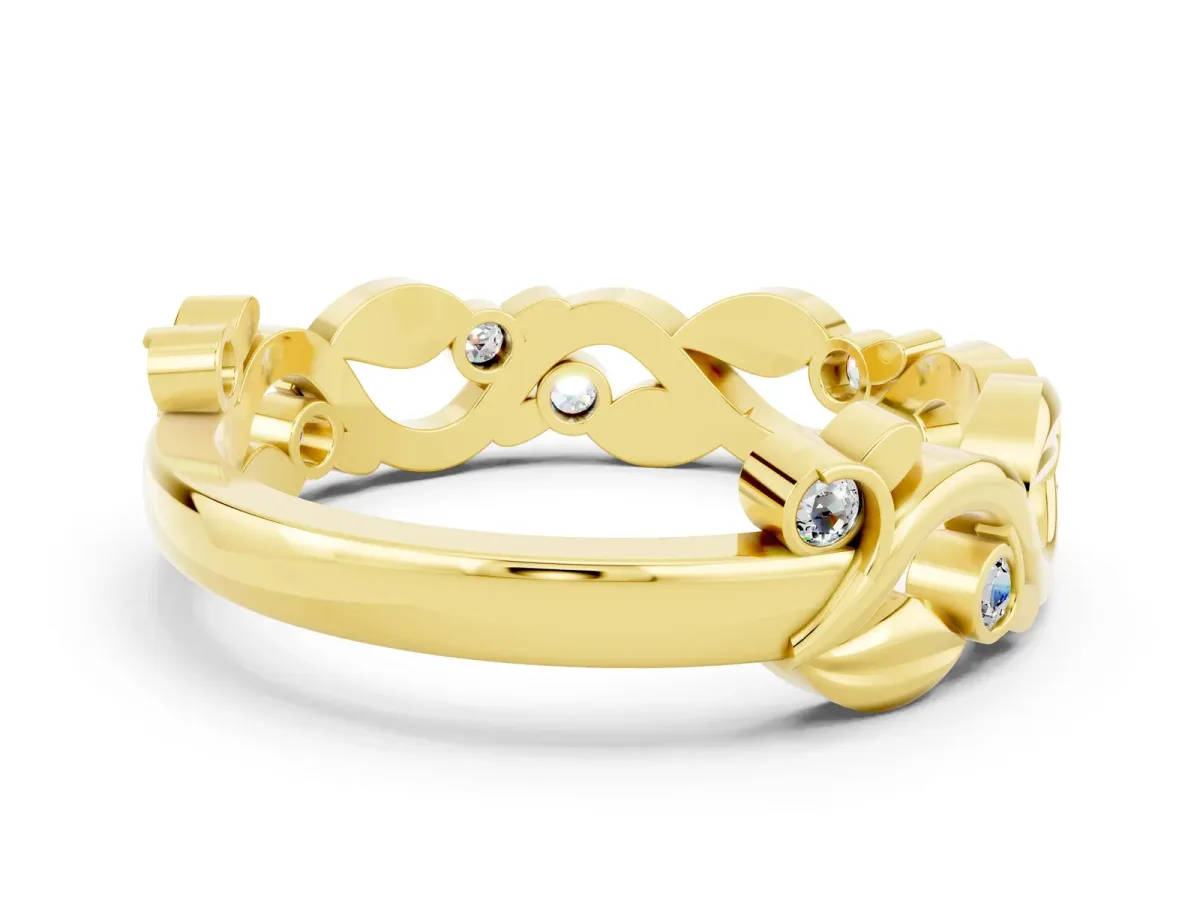 Round Moissanite Leaf Eternity Band with Bezel Setting Yellow gold