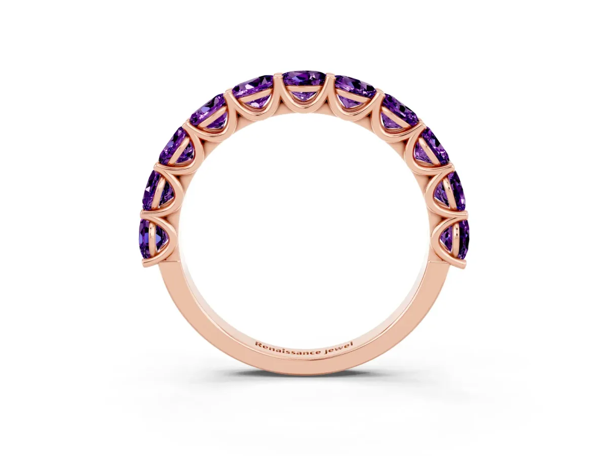 Round Amethyst Shared Prong Eternity Band Rose gold