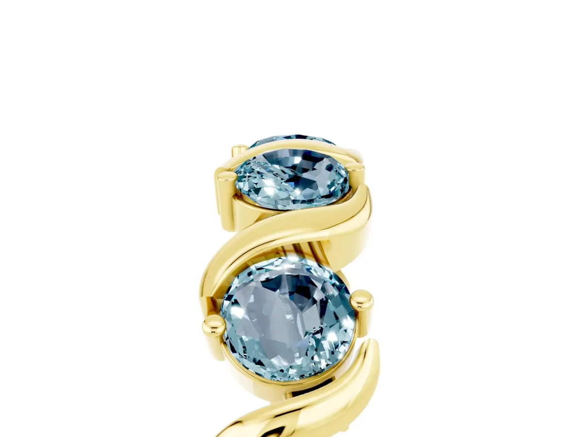 Round Aquamarine Half Eternity Band with Wave Prong Setting Yellow gold