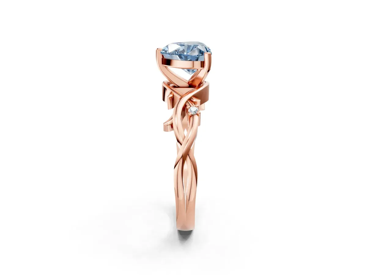 Fancy Blue Heart Cut Diamond Solitaire Ring with Twisted Band and Prong Setting Rose gold