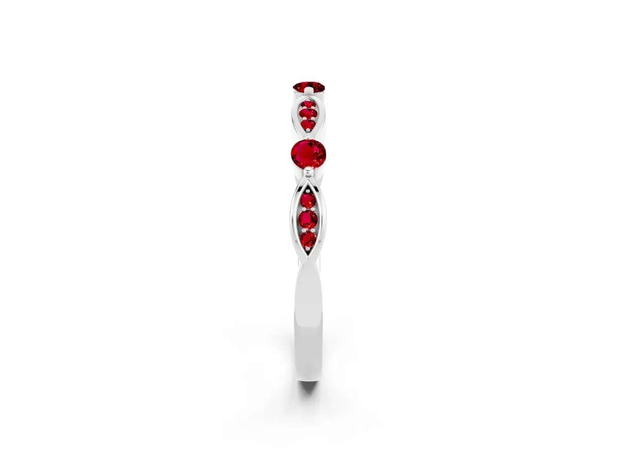 Marquise and Round Ruby Milgrain Band with Bezel Setting White gold