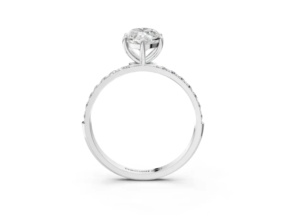 Marquise Cut Diamond Solitaire Ring with Round Pavé Shoulders and Prong Setting White gold