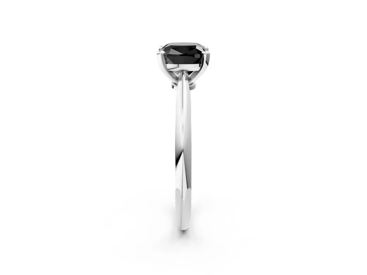 Fancy Black Cushion Cut Diamond Solitaire Engagement Ring with Classic Band and Four-Prong Setting Silver
