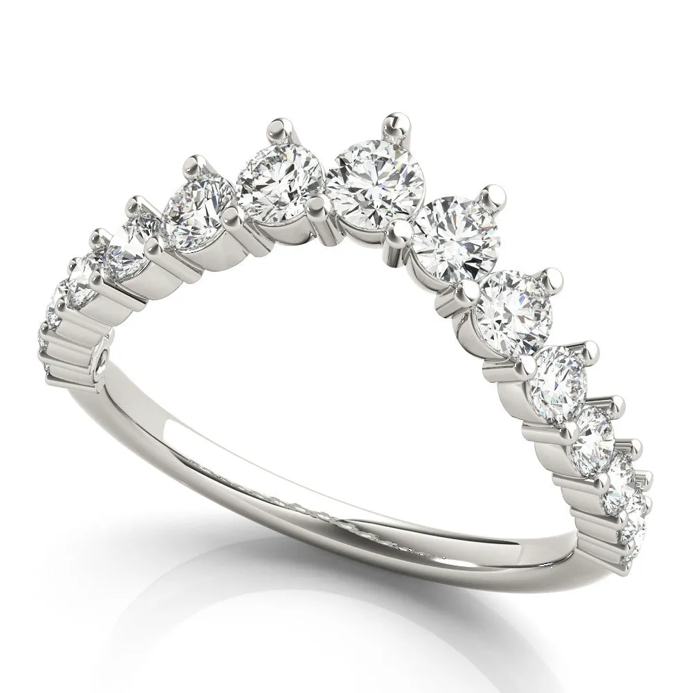 Round Diamond Prong Set White Gold Curved Band Silver