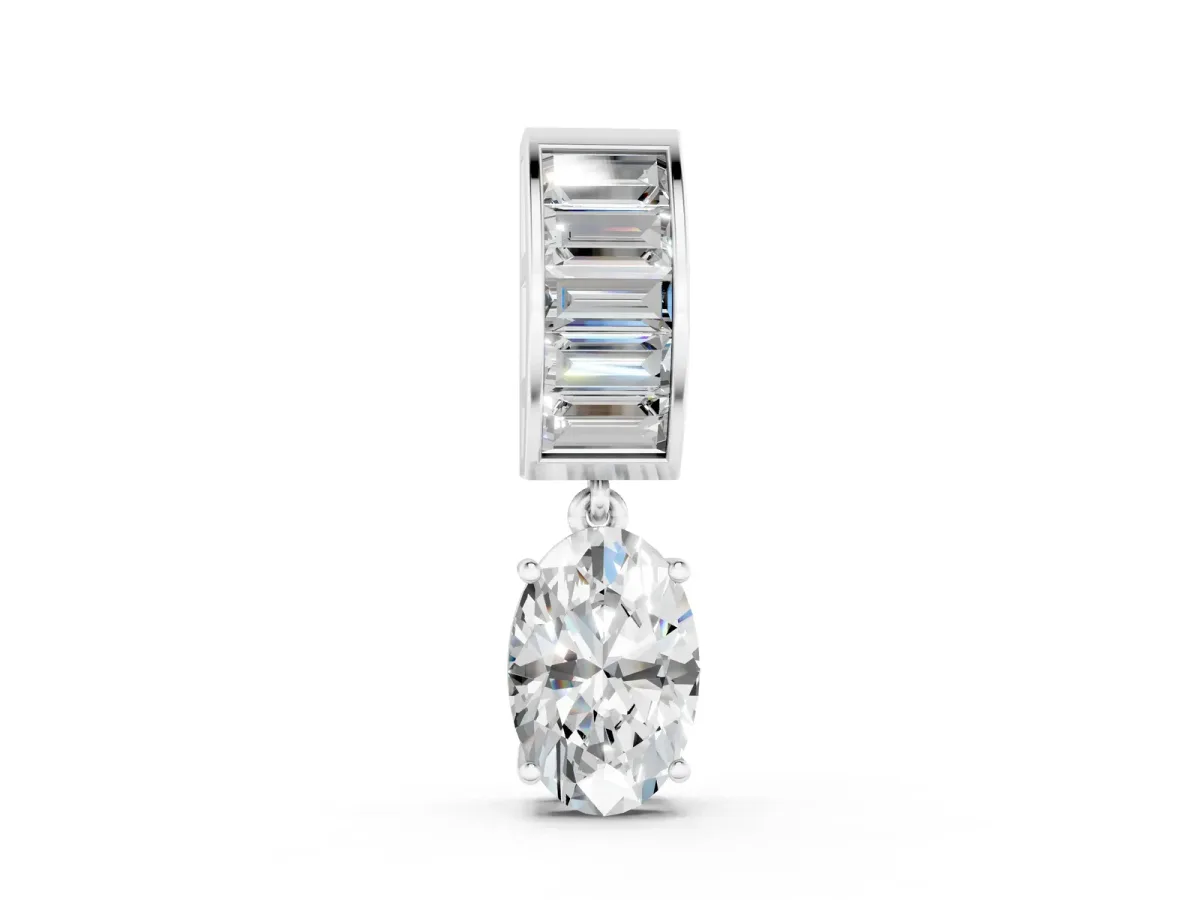 Oval and Baguette Diamond Drop Pendant White gold