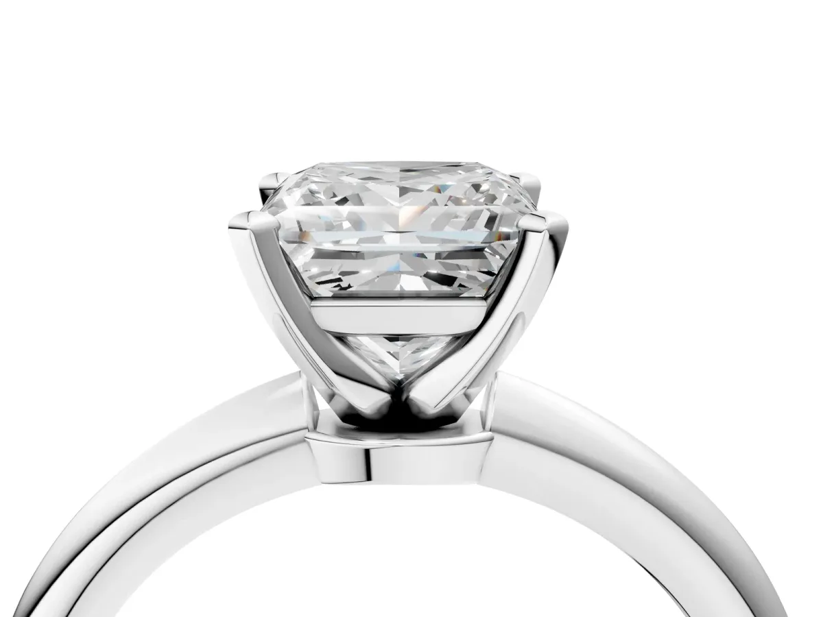 Princess Cut Diamond Solitaire Ring with Six-Prong Setting and Classic Band Silver