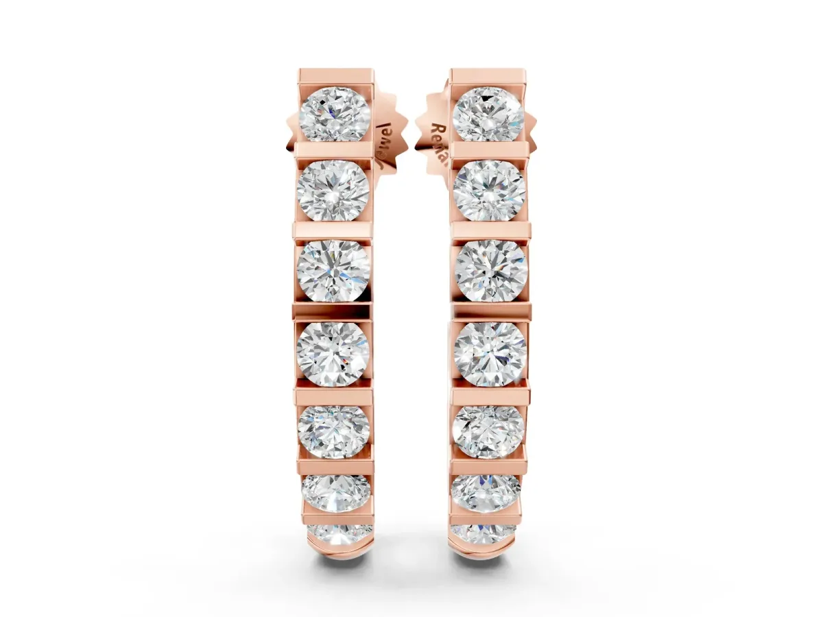 Round Diamond Channel-Set Hoop Earrings with Bar Prong Setting Rose gold