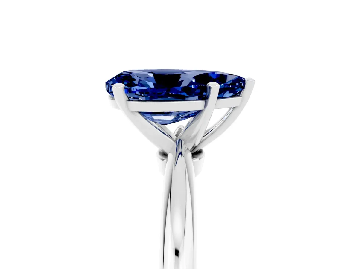 Pear Cut Blue Sapphire Solitaire Ring with Six-Prong Setting and Classic Band Silver