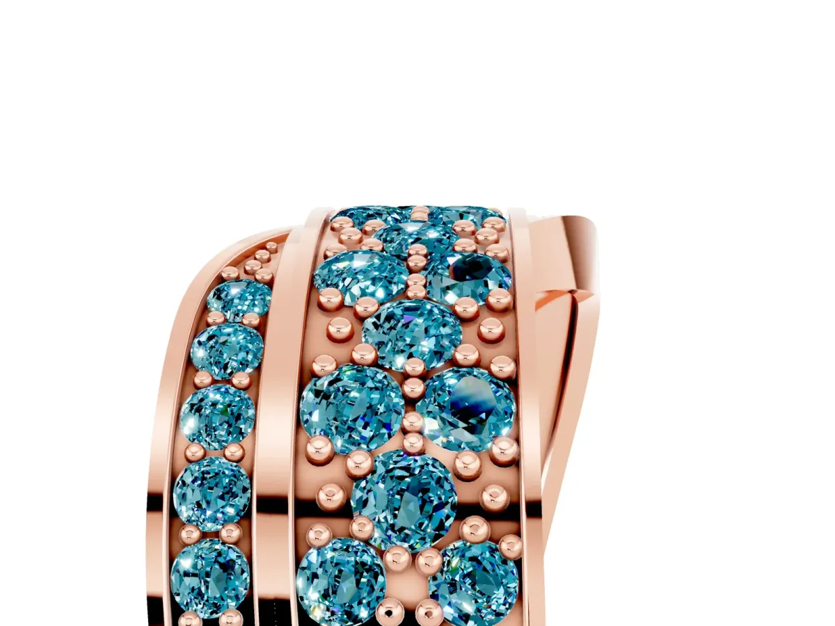 Pavé Round Blue Topaz Crossover Band with Bead Prong Setting Rose gold