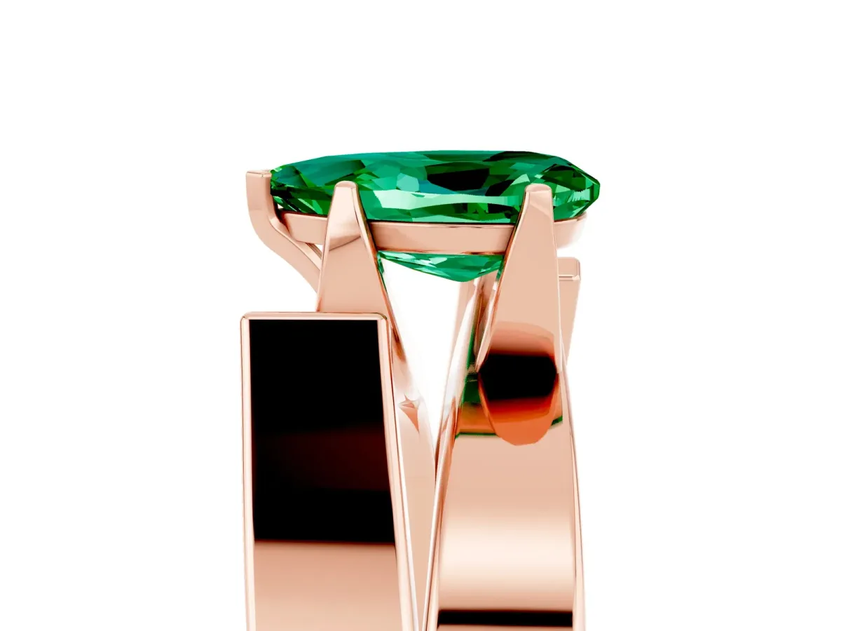 Modern Tension Set Pear Cut Emerald Solitaire Wide Band Ring Rose gold