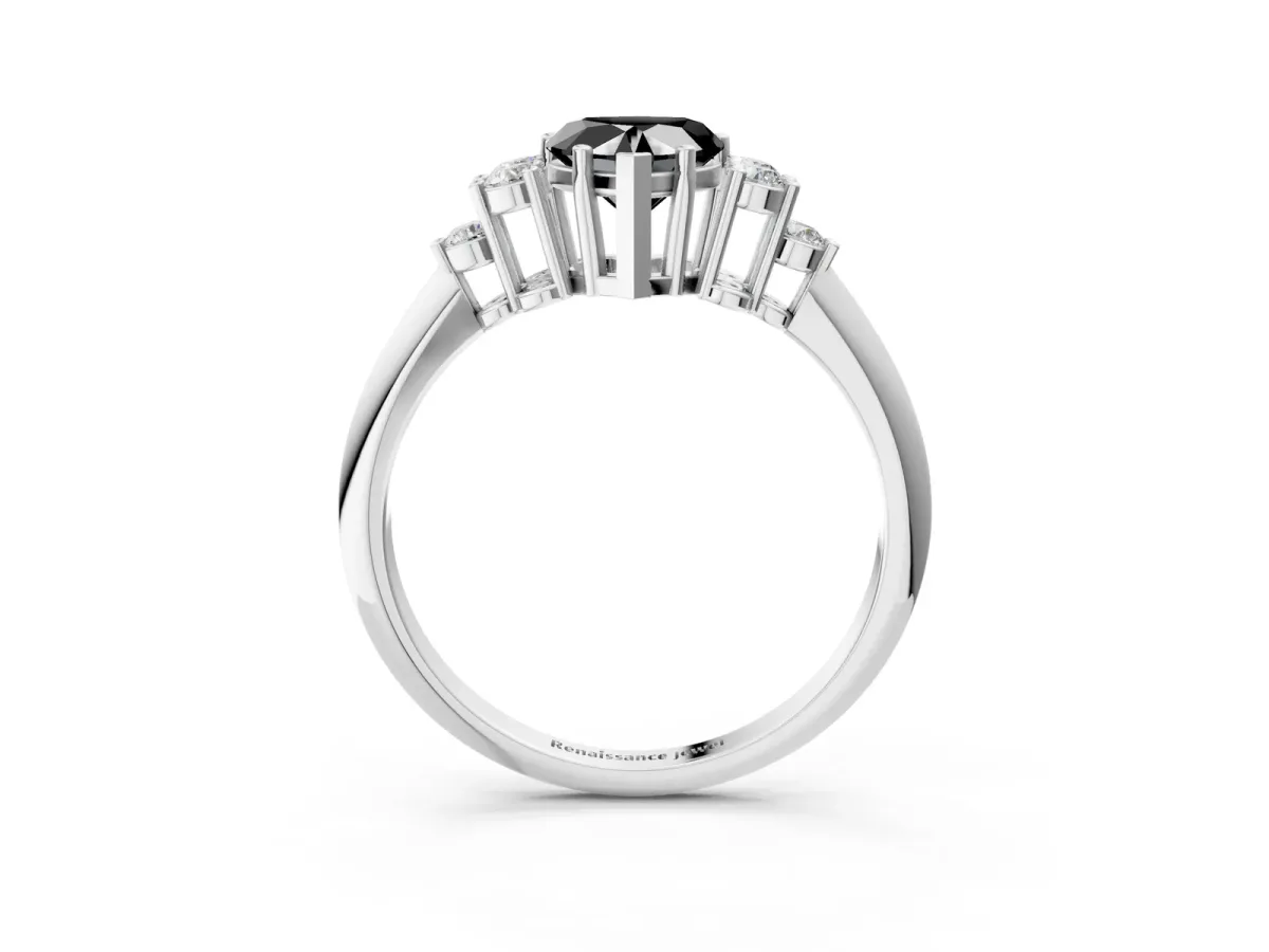 Fancy Black Heart Cut Cut Diamond Cluster Ring with Solitaire Band and Four-Prong Setting Platinum