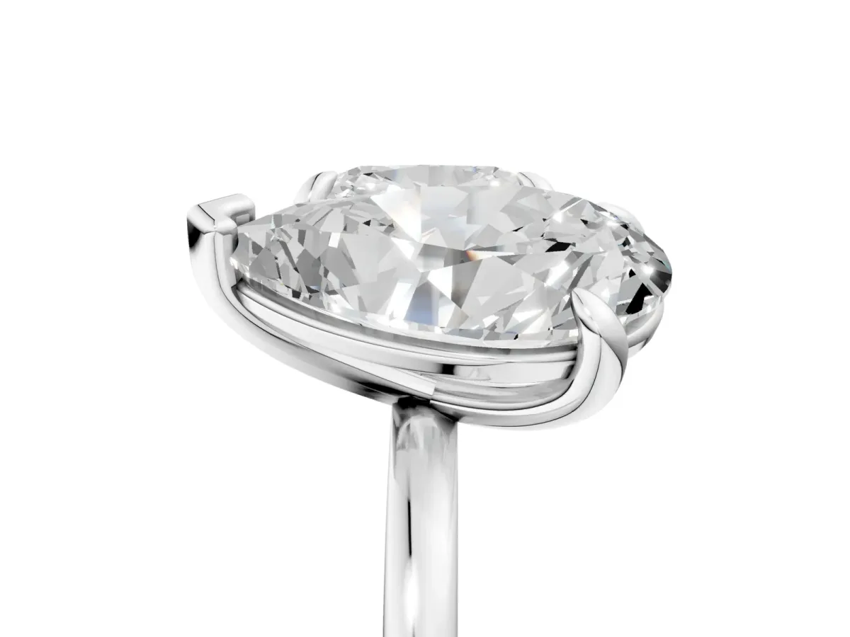 Pear and Cushion Toi Moi Ring with Prong Setting and Plain Band Silver