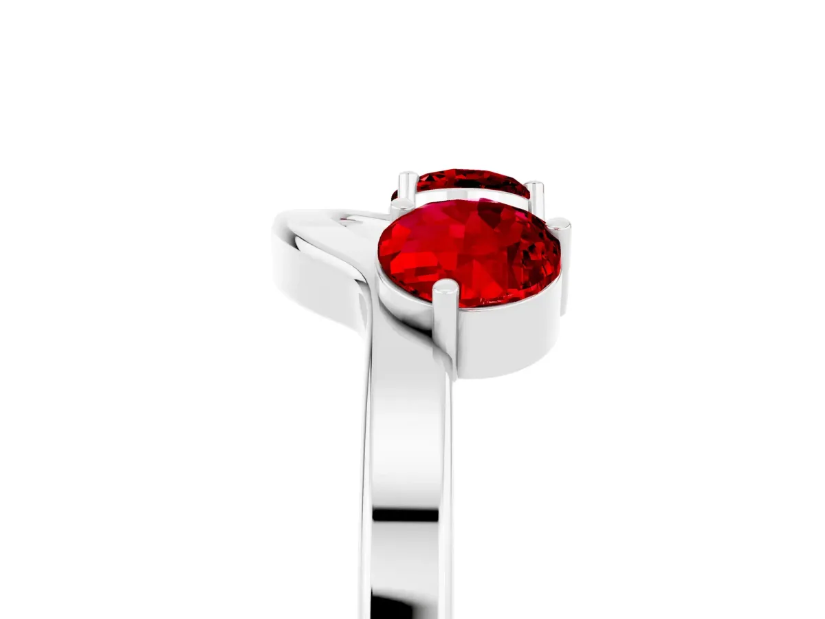 Dual Round Ruby Open Band Ring with Prong Setting Platinum