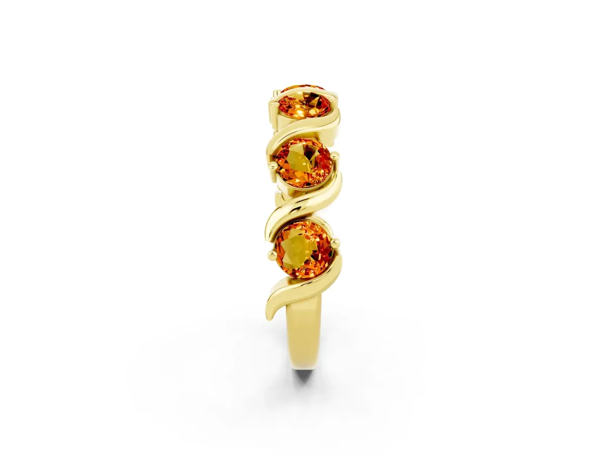 Round Citrine Half Eternity Band with Wave Prong Setting Yellow gold