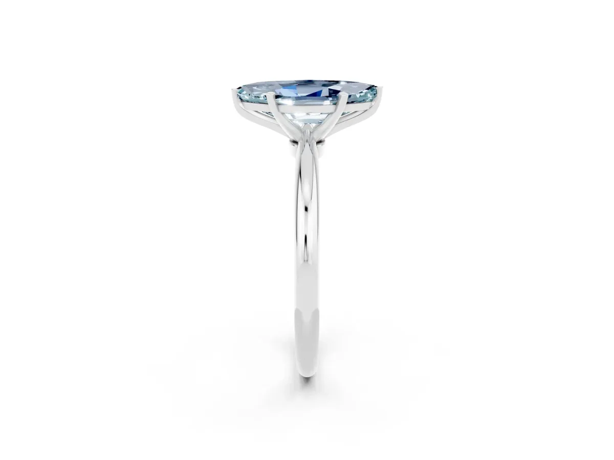 Marquise Cut Aquamarine Solitaire Ring with Six-Prong Setting and Classic Band Silver