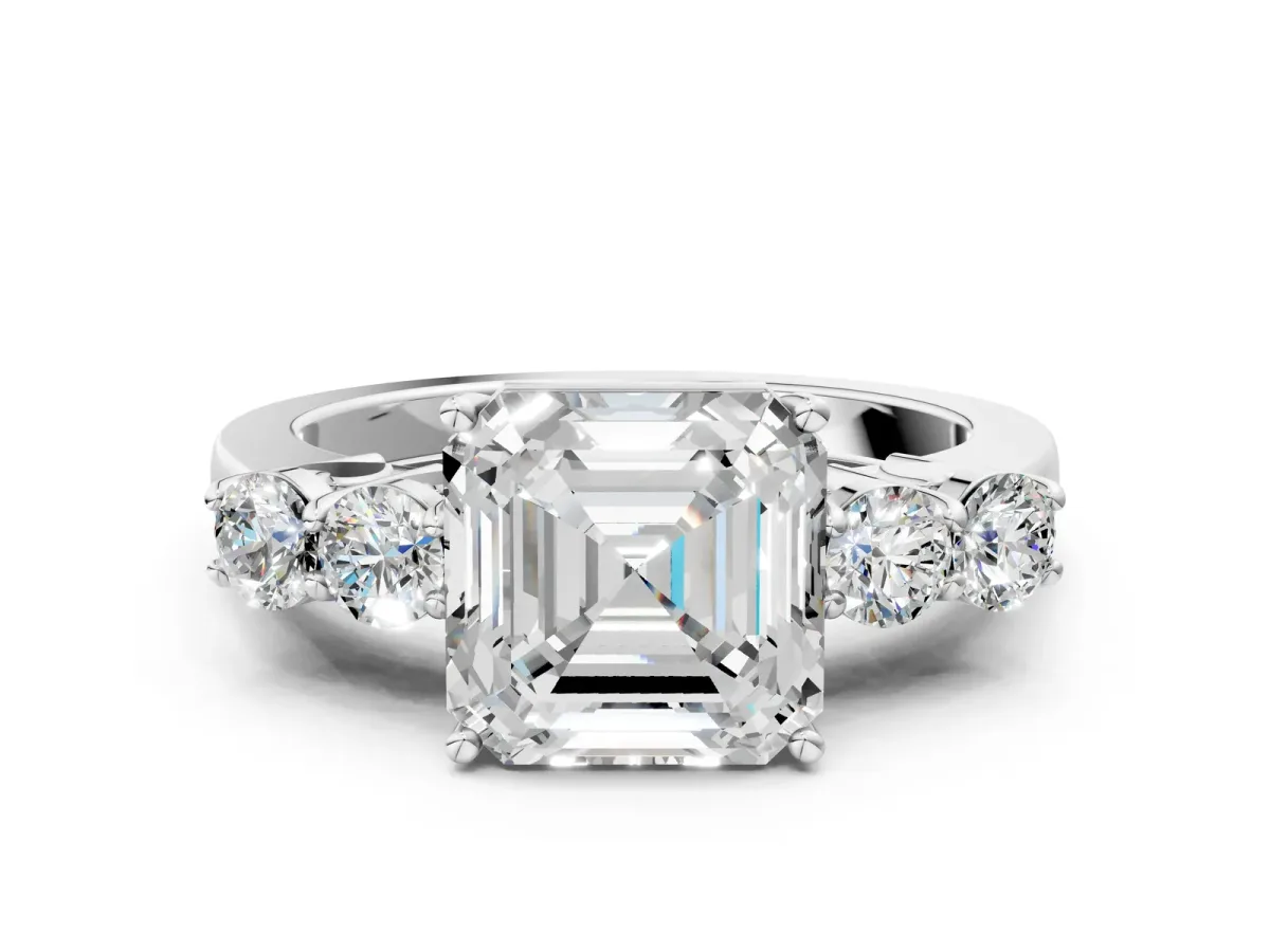 Asscher Cut Cut Diamond Five-Stone Prong Set White Gold Ring Platinum