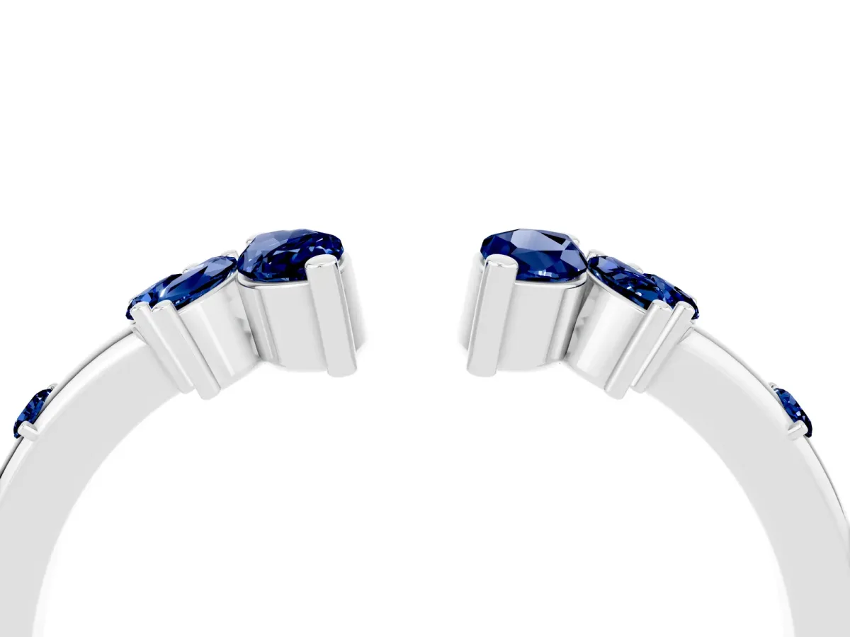 Open Marquise Cluster Blue Sapphire Band with Prong Setting White gold