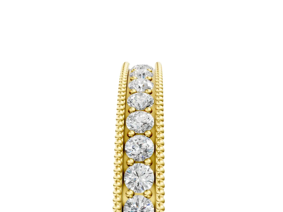 Channel Set Round Diamond Milgrain Edge Eternity Band Yellow gold