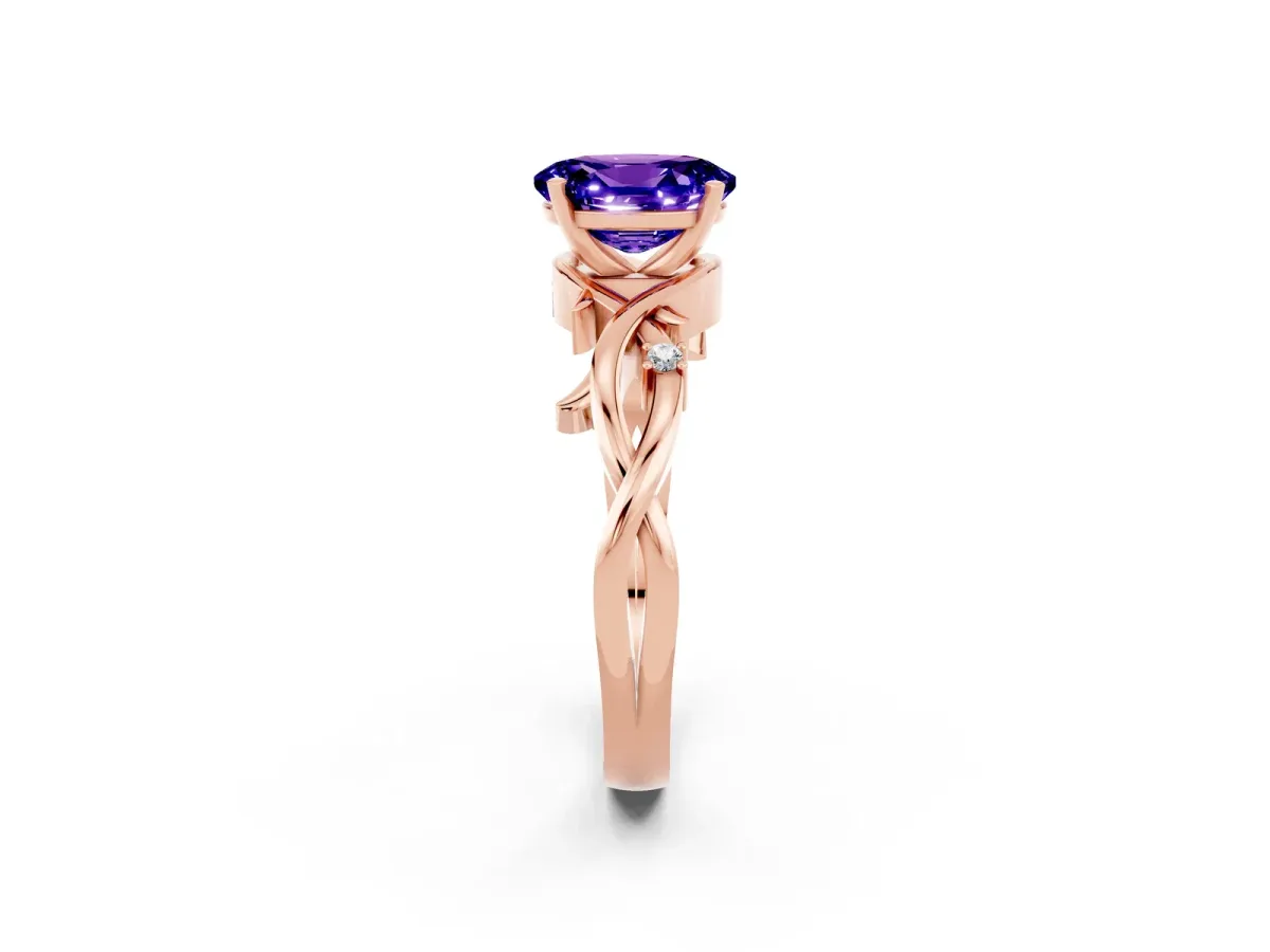 Oval Cut Tanzanite Solitaire Ring with Twisted Band and Prong Setting Rose gold