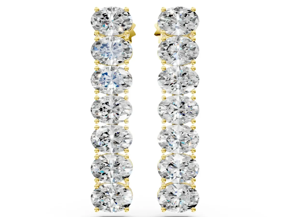 Oval Diamond Huggie Hoop Earrings Yellow gold