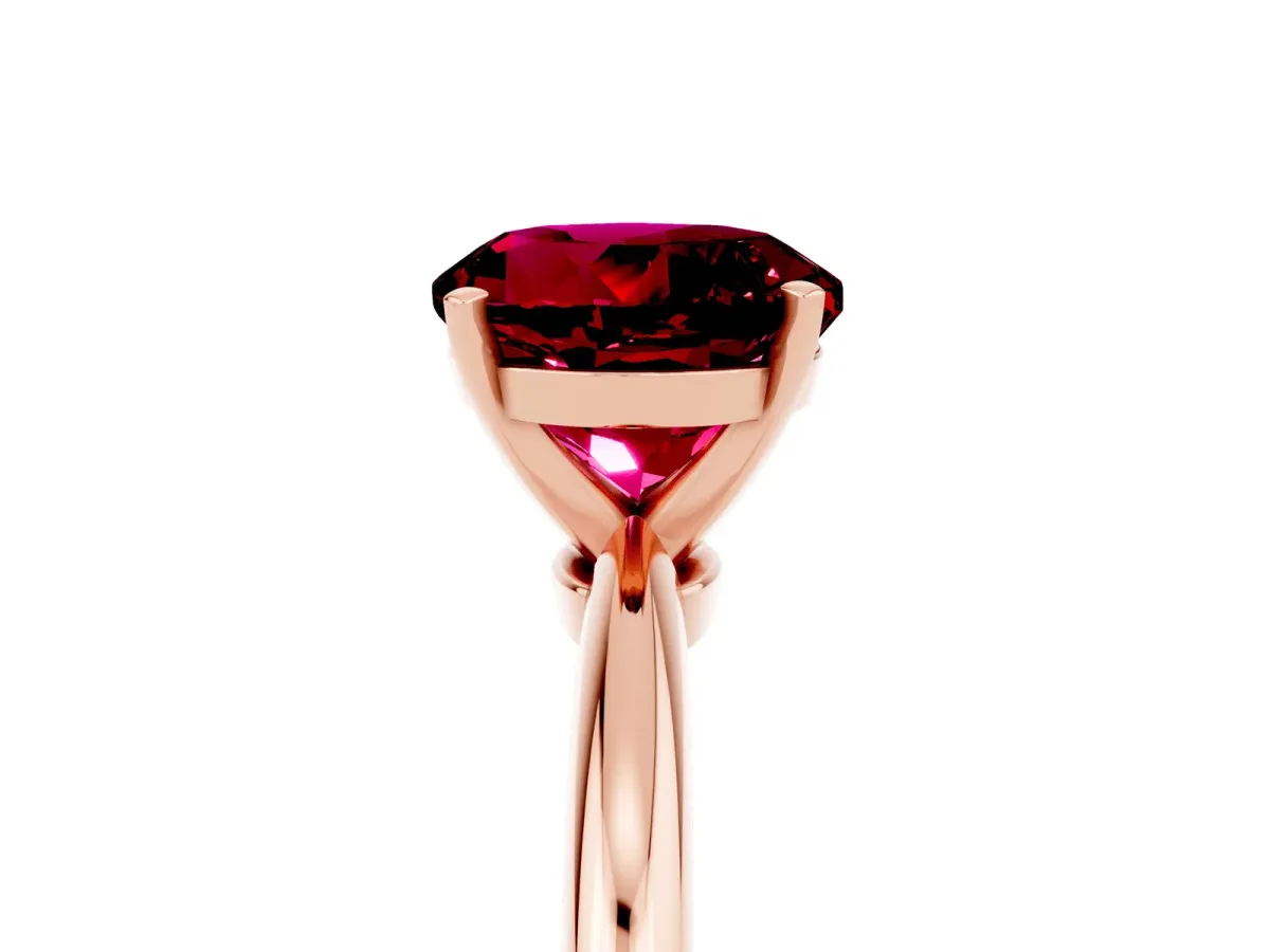 Round Cut Garnet Solitaire Ring with Six-Prong Setting and Classic Band Rose gold
