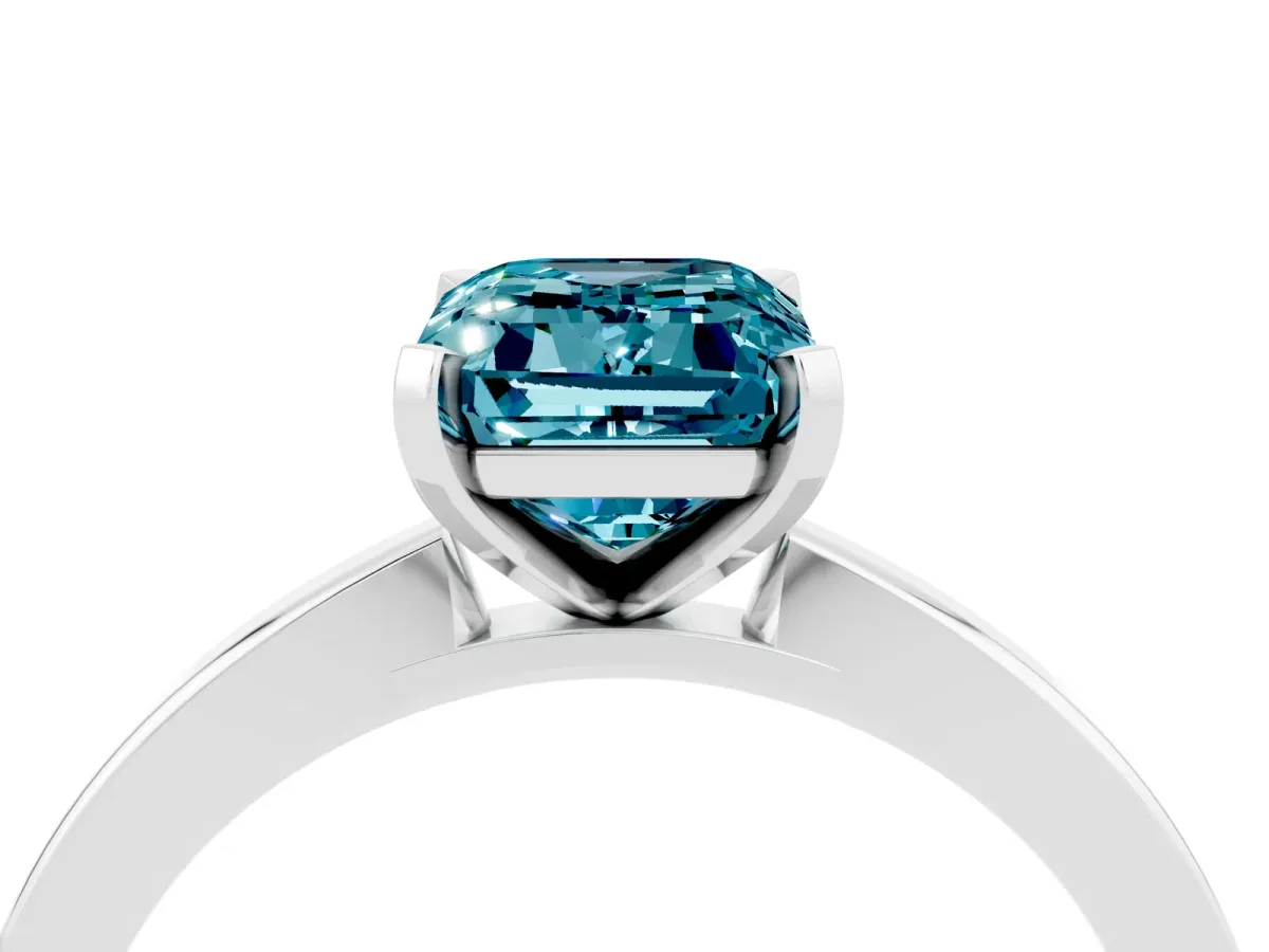Emerald Cut Blue Topaz Solitaire Engagement Ring with Classic Band and Four-Prong Setting Silver
