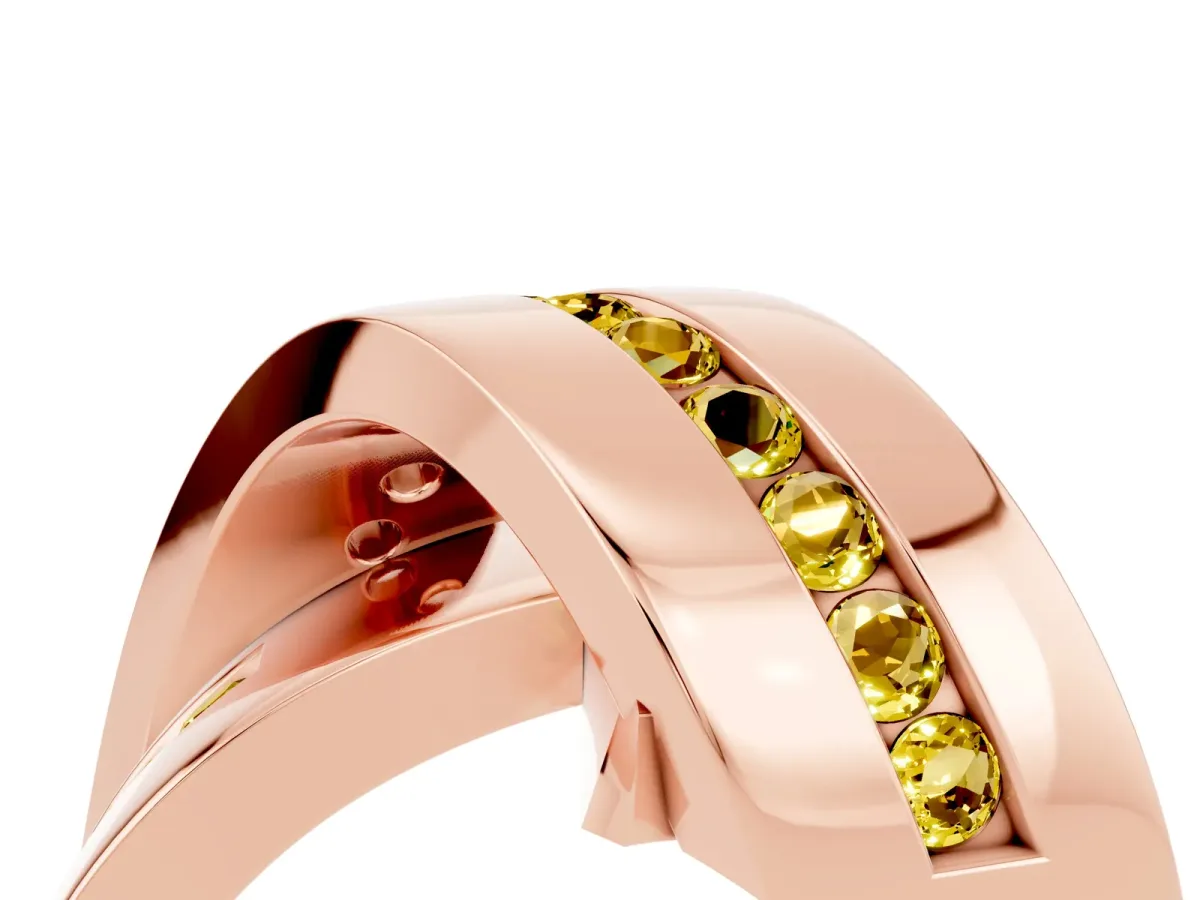 Pavé Round Yellow Sapphire Crossover Band with Channel Setting Rose gold
