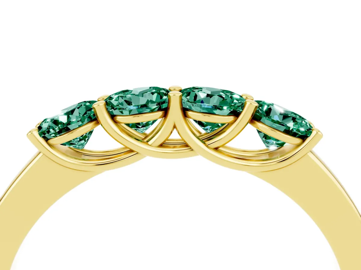 Four-Stone Round Green Sapphire Prong-Set Band Yellow gold