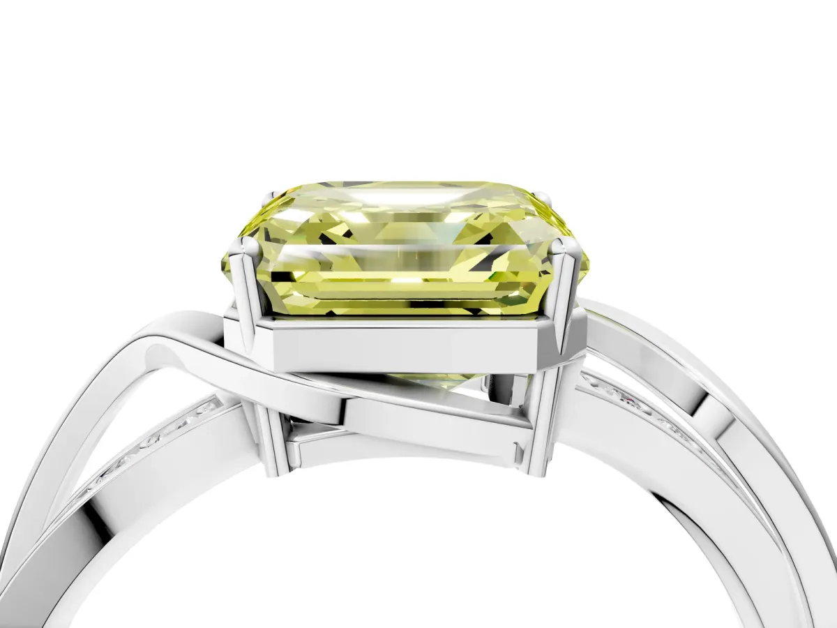 Fancy Yellow Asscher Cut Solitaire Twisted Band with Prong Setting Platinum