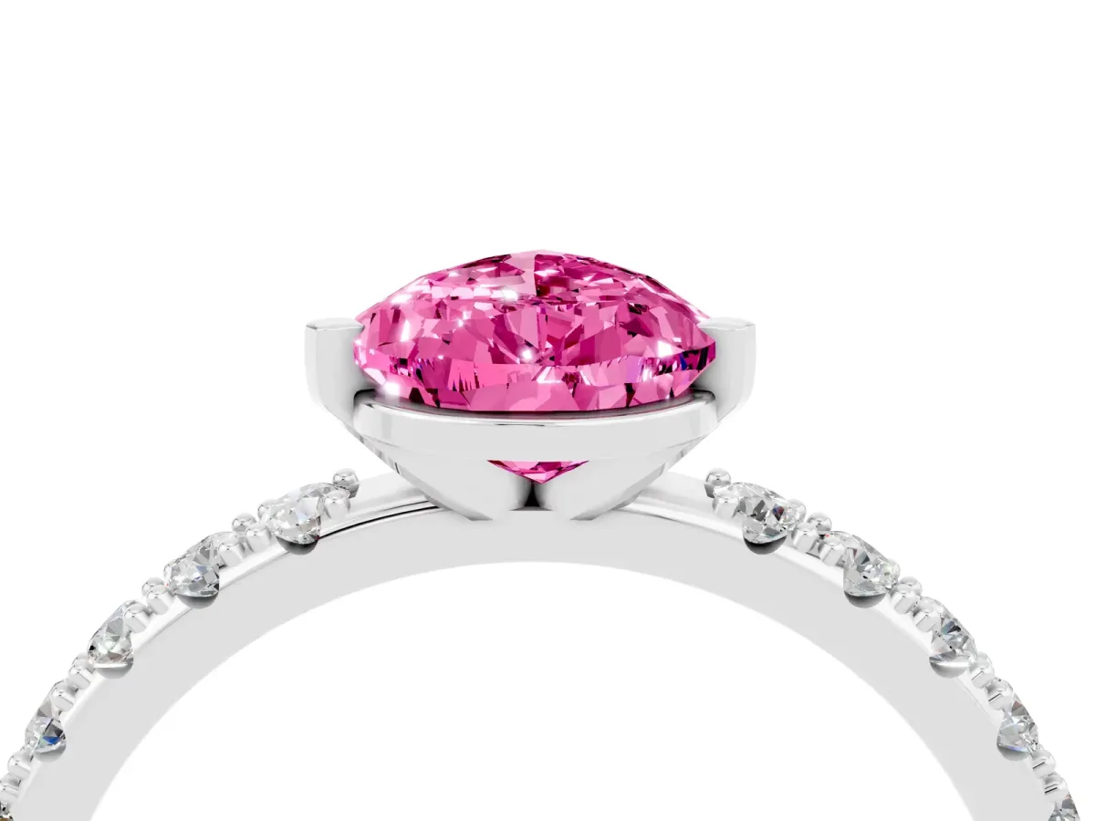 Pear Cut Pink Sapphire Solitaire Pavé Band with Four-Prong Setting Silver
