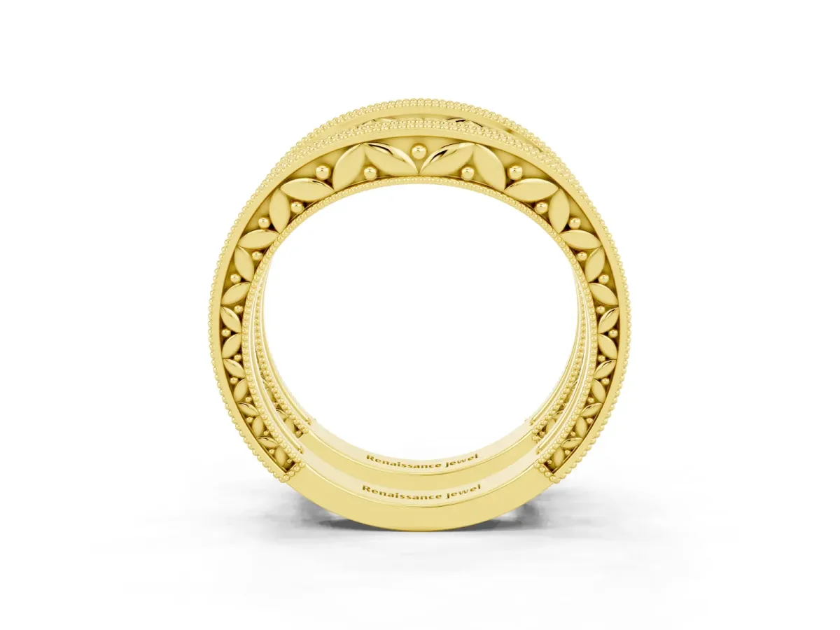 Round Blue Sapphire Milgrain Eternity Band with Channel Setting Yellow gold