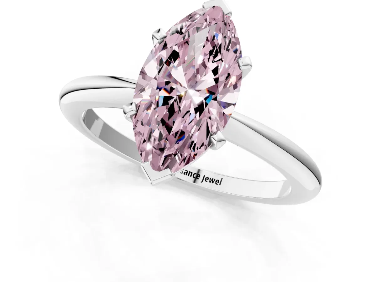 Fancy Pink Marquise Cut Diamond Solitaire Ring with Six-Prong Setting and Classic Band Silver
